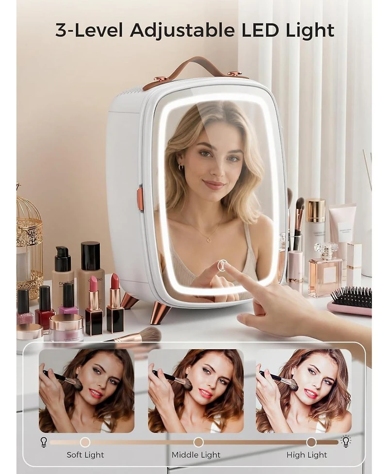 Cowsar 6L Mini Fridge with Led Mirror for Cosmetics