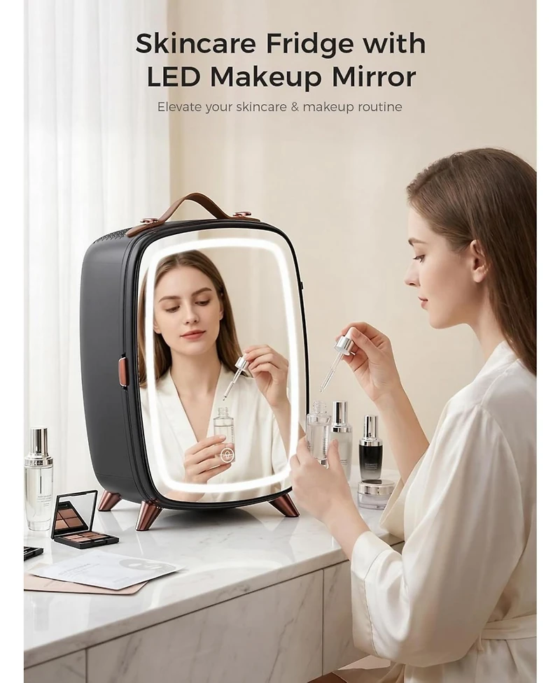 Cowsar 6L Mini Fridge with Led Mirror for Cosmetics