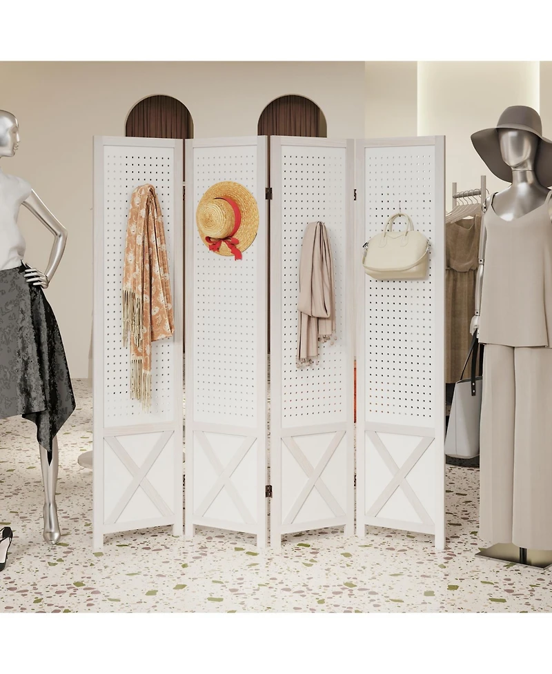 Slickblue 4-Panel Folding Room Divider with Pegboard Design
