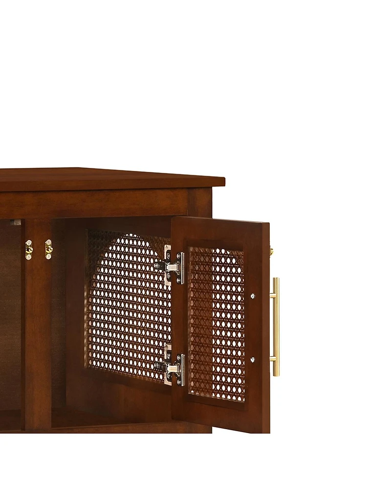 Streamdale Furniture Lars Rattan and Rubber Wood 4-Door Dog Crate Cabinet Furniture