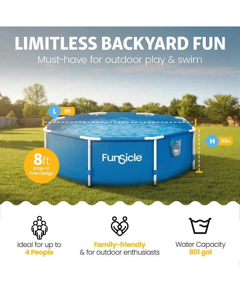 Funsicle 8' x 30" Outdoor Activity Round Frame Above Ground Swimming Pool Set