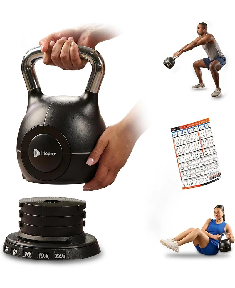 Lifepro PowerStone Adjustable Kettlebell – 3.5 to 22.5 lb 7-in-1 Weight Set with Quick-Select Dial for Full-Body Workouts