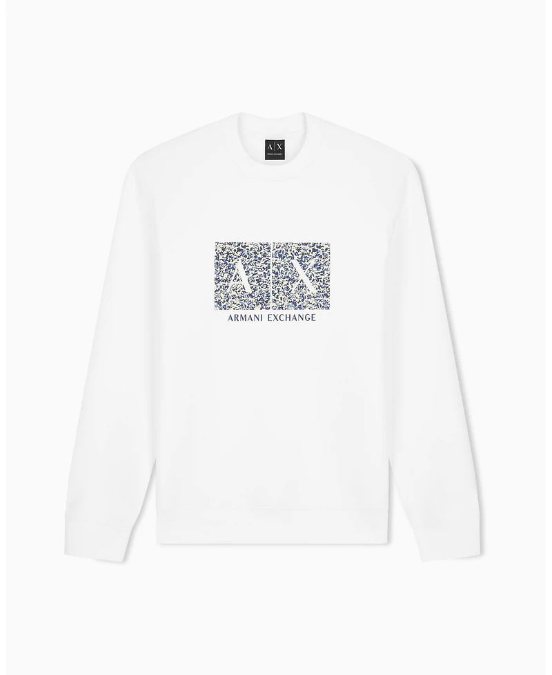 A|X Armani Exchange Men's Long Sleeve All-Over Logo Bonded Cotton Crewneck Sweatshirt