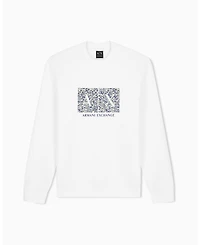 A|X Armani Exchange Men's Long Sleeve All-Over Logo Bonded Cotton Crewneck Sweatshirt