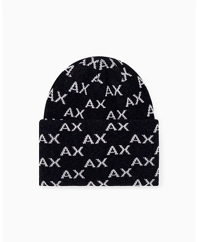 A|X Armani Exchange Men's Viscose All Over Logo Beanie Hat