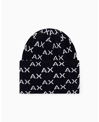 A|X Armani Exchange Men's Viscose All Over Logo Beanie Hat