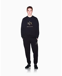 A|X Armani Exchange Men's Black And Gold Bonded Cotton Crewneck Sweatshirt