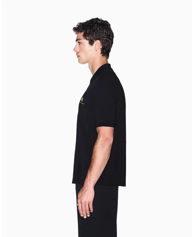 A|X Armani Exchange Men's Black And Gold Short Sleeves Pique Polo Shirt