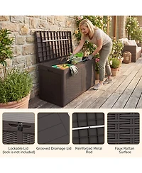 Gouun 100 Gallon Resin Outdoor Deck Box and Storage Bench with Rattan Texture