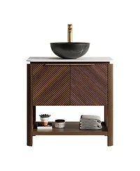 Sillysis 30" Modern Bathroom Vanity with Vessel Sink, Sintered Stone Countertop, Soft Close Solid Wood 3D Doors, Open Shelf Storage
