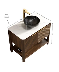 Sillysis 30" Modern Bathroom Vanity with Vessel Sink, Sintered Stone Countertop, Soft Close Solid Wood 3D Doors, Open Shelf Storage