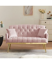 Streamdale Furniture Tufted Velvet Sofa with Metal Legs and 2 Pillows for Small Spaces
