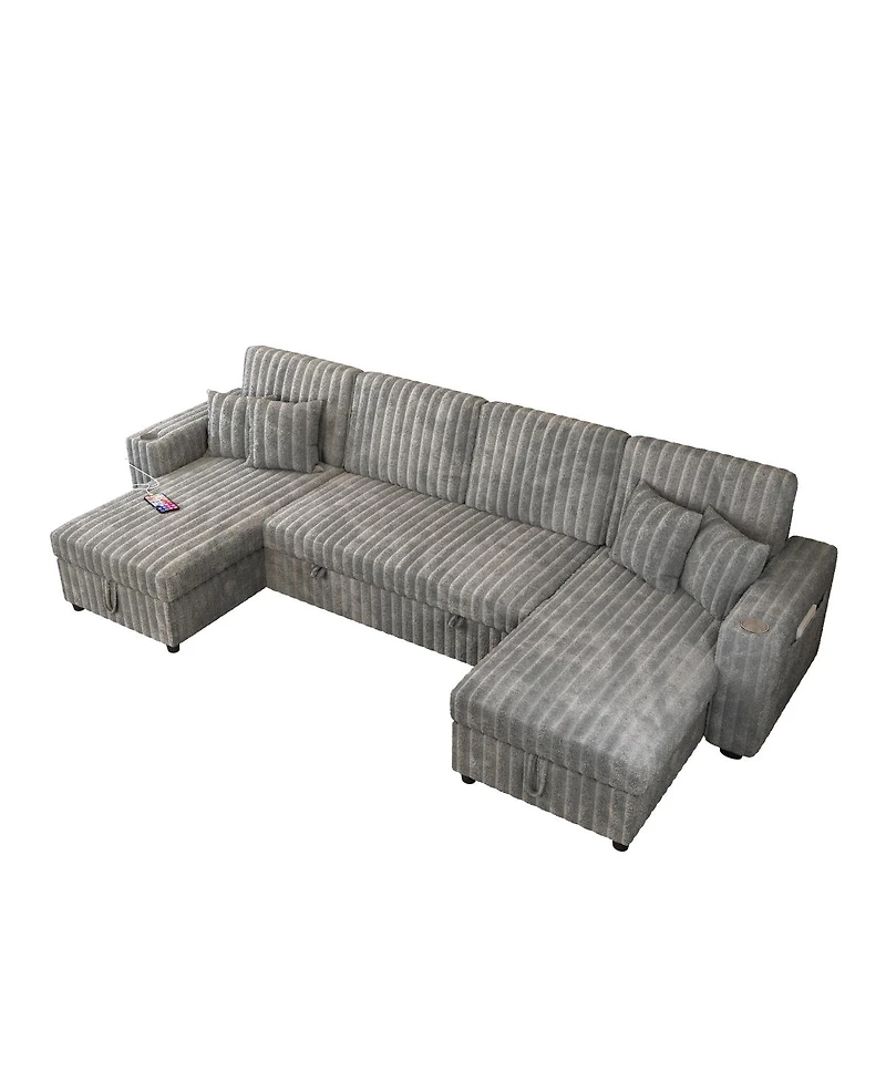 Streamdale Furniture 122'' U-Shaped Pull-Out Sleeper Sofa with Double Storage Chaise