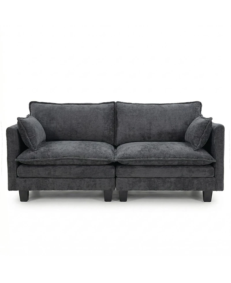 Streamdale Furniture Modern Chenille 3-Seat Sofa with Ottoman Usb Ports and Side Pockets