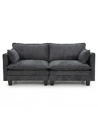 Streamdale Furniture Modern Chenille 3-Seat Sofa with Ottoman Usb Ports and Side Pockets