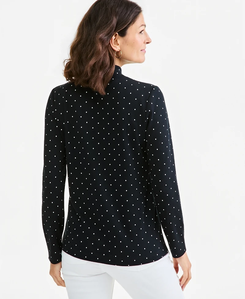 Style & Co Petite Micro Polka Dot Mock Neck Long-Sleeve Top, Macy's Exclusive