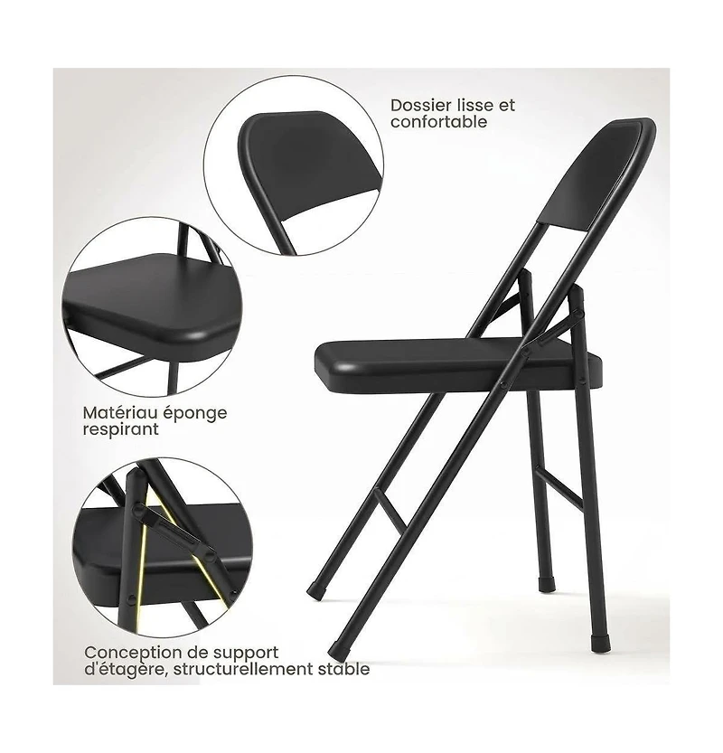 homfan 8-Pack Steel Folding Chairs with Backrest - Heavy Duty Metal Foldable Chairs Hold 350 lbs, Black for Indoor and Outdoor Events