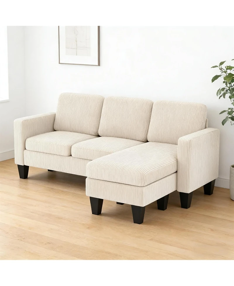 Clihome 72.8" L-Shaped Corduroy Sofa Premium Modular Couch Sofa, Soft Seating
