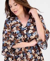 Anne Klein Essentials Plus V-Neck Flared 3/4-Sleeve Top