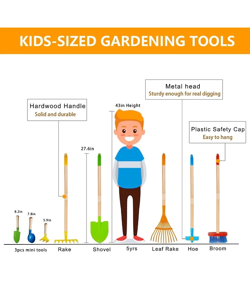 Xdovet Kids Gardening Tools Rake Shovel Set Outdoor Yard Digging Dirt Broom Camping Montessori Toys