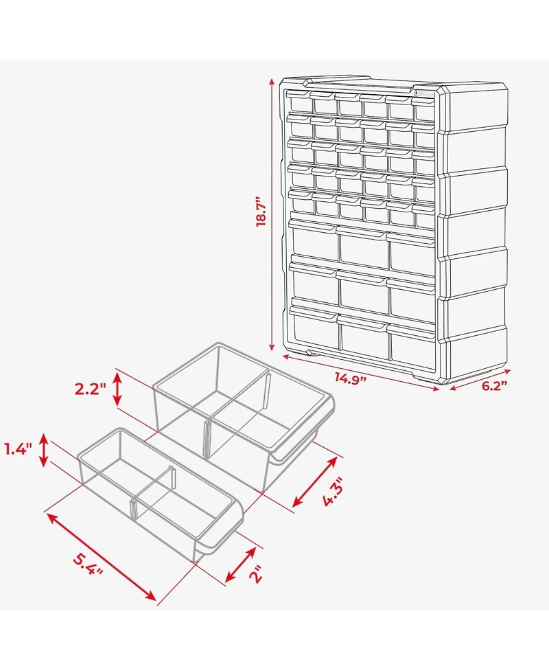 Xdovet Small Parts Organizer 39 Drawers Removable Dividers Wall Mount Desktop Storage Cabinet