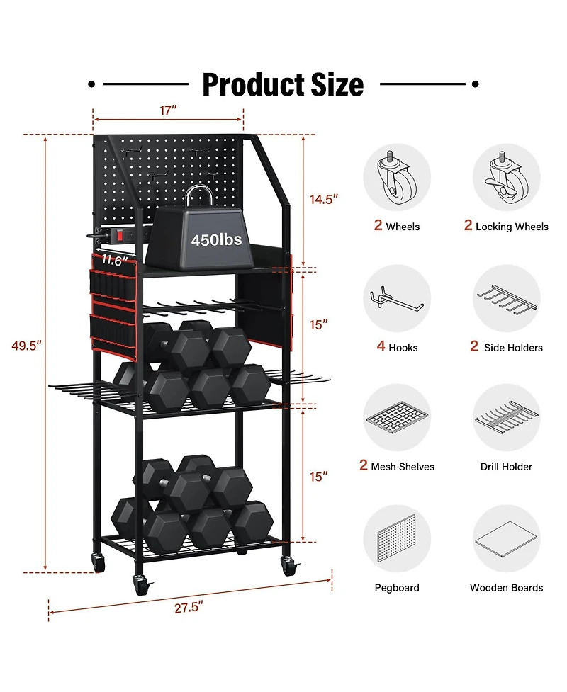 Xdovet Heavy-Duty Rolling Power Tool Storage Cart with Charging Station and Drill Rack