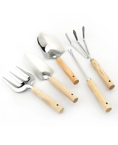 Xdovet Garden Tool Set 5pcs Wooden Handle Stainless Steel Weeder Trowel Cultivator