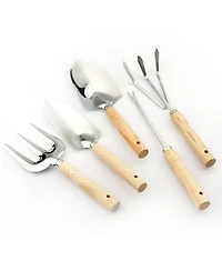 Xdovet Garden Tool Set 5pcs Wooden Handle Stainless Steel Weeder Trowel Cultivator