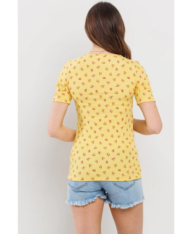 Hello Miz Maternity Floral Rib Short Sleeve Crossover Nursing Shirt