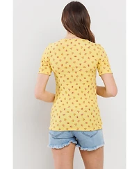 Hello Miz Maternity Floral Rib Short Sleeve Crossover Nursing Shirt