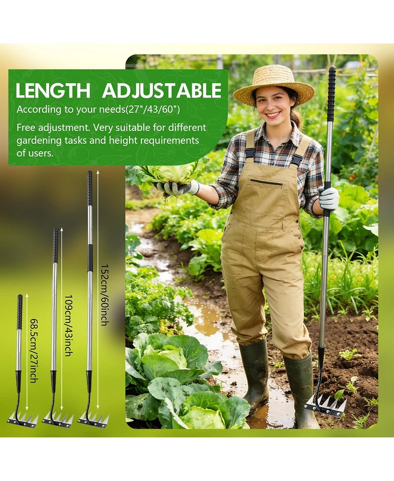 Xdovet Garden Hand Rake Carbon Steel 5 Teeth Weeding Leaf Removal
