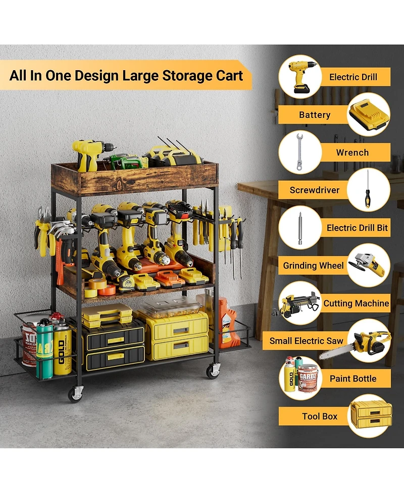 Xdovet 4 Tier Rolling Tool Cart With Drill Rack Hooks Shelves