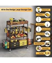 Xdovet 4 Tier Rolling Tool Cart With Drill Rack Hooks Shelves