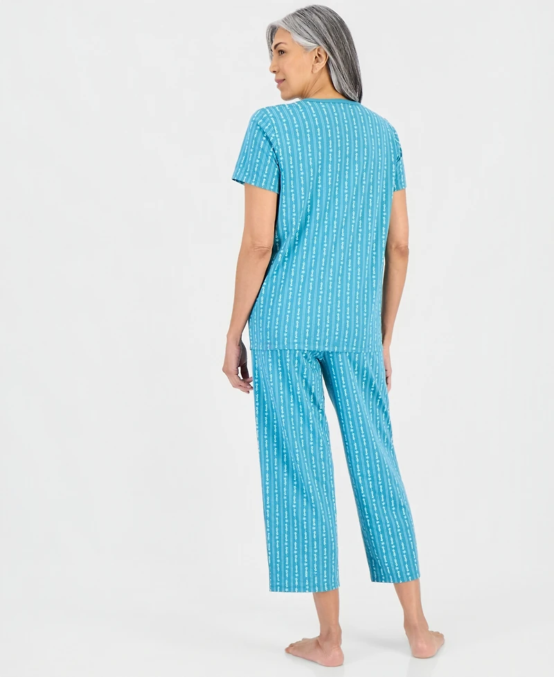 Charter Club Women's 2-Pc. Cotton Printed Cropped Pajamas Set