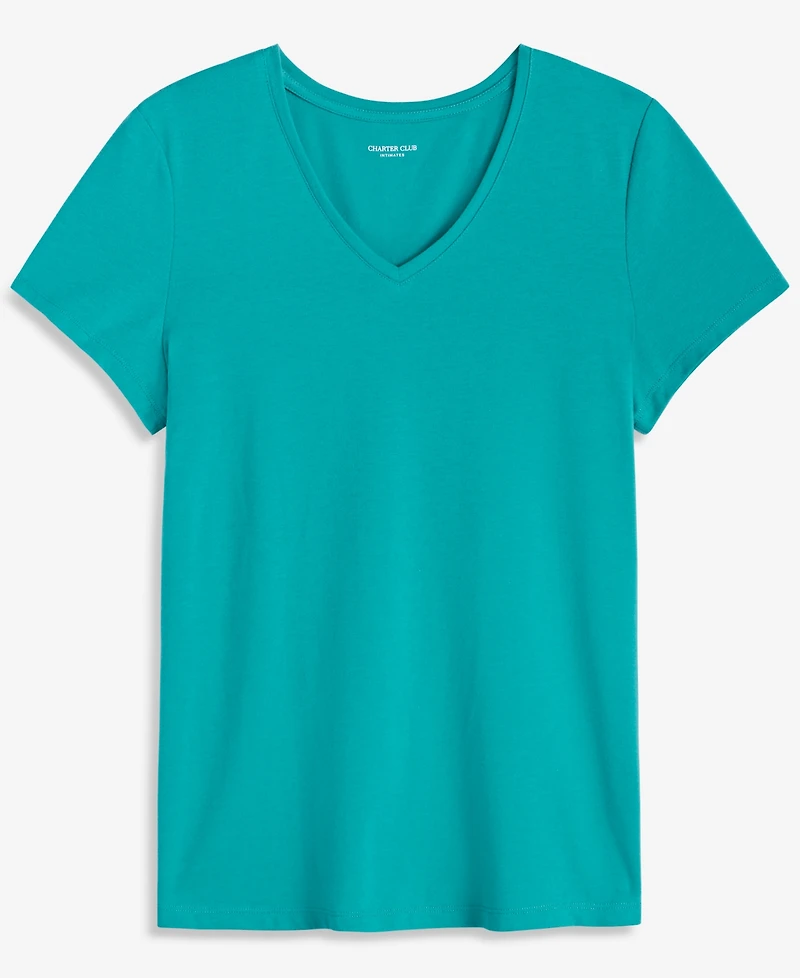 Charter Club Women's Solid V-Neck Short-Sleeve Sleepwear Top, Created for Macy's