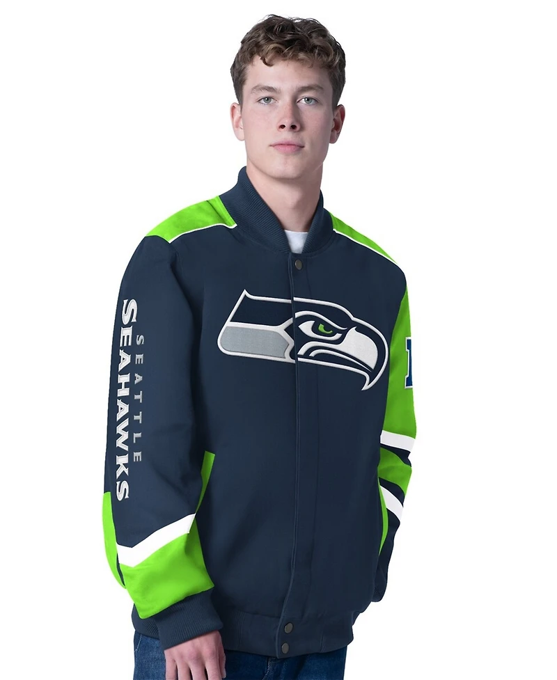 G-iii Sports by Carl Banks Men's College Navy Seattle Seahawks Prime Time Full-Zip Racing Jacket