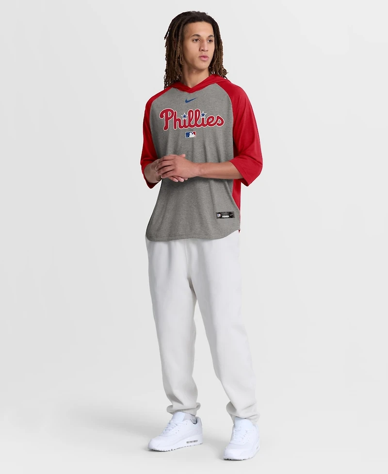 Nike Men's Red Philadelphia Phillies Authentic Collection Flux Dri-fit Raglan 3/4-Sleeve Hooded T-Shirt