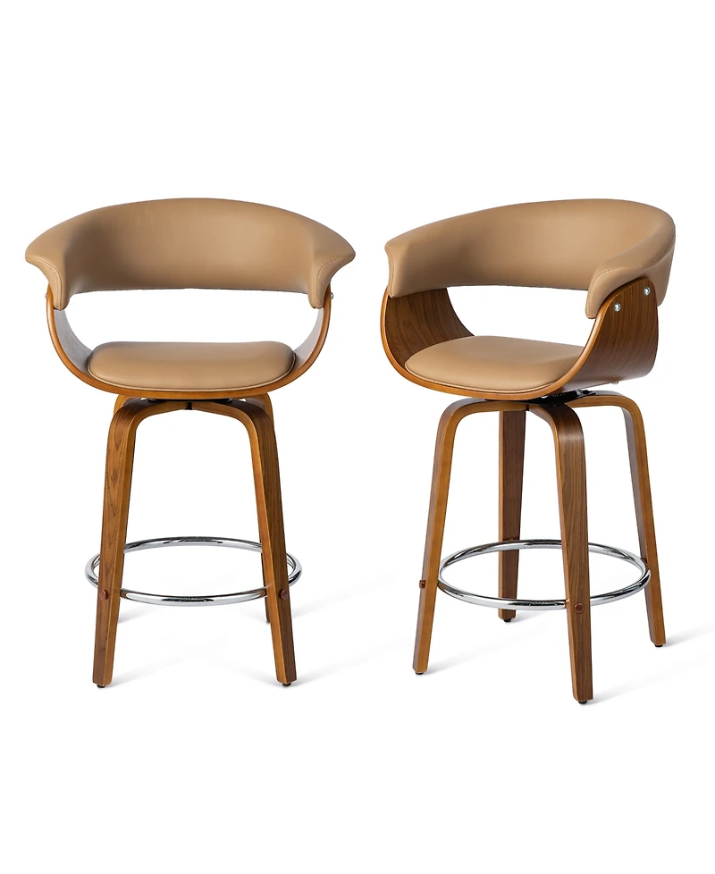 Glitzhome Mid-century Modern Leatherette Swivel Counter Stool, Set of 2