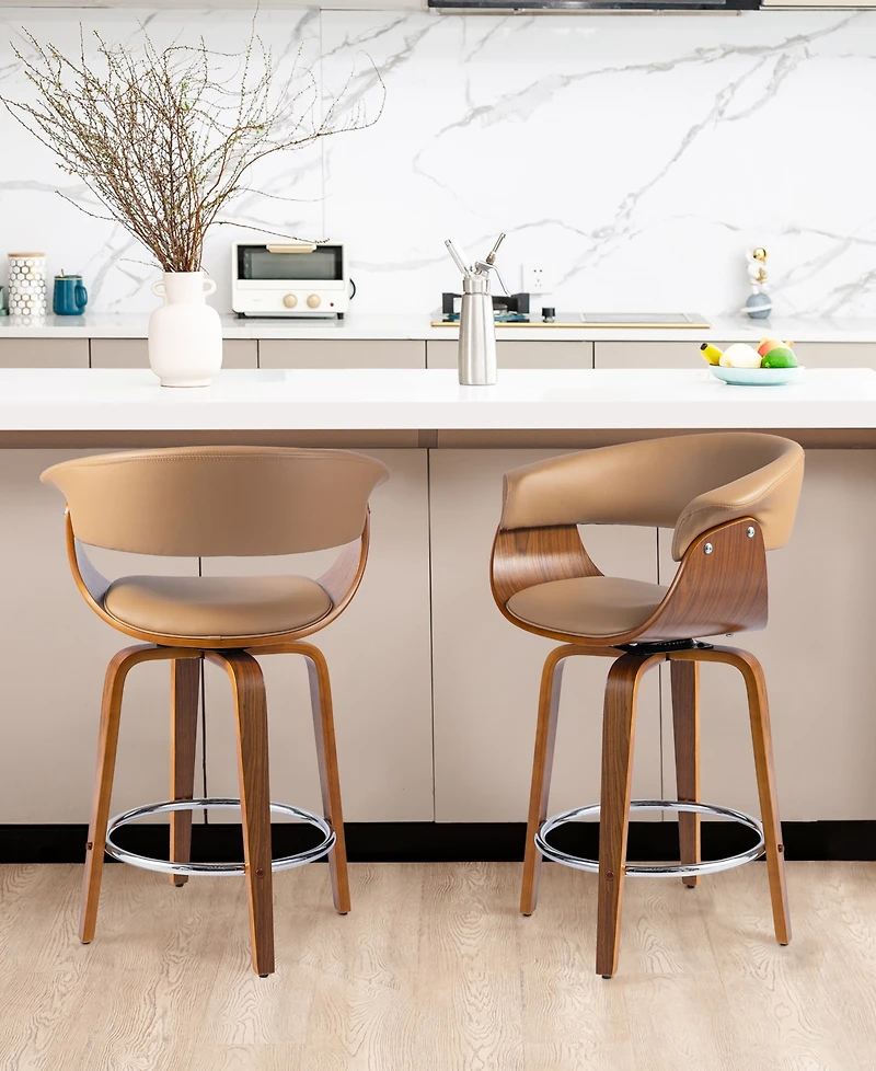 Glitzhome Mid-century Modern Leatherette Swivel Counter Stool, Set of 2