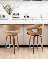 Glitzhome Mid-century Modern Leatherette Swivel Counter Stool, Set of 2