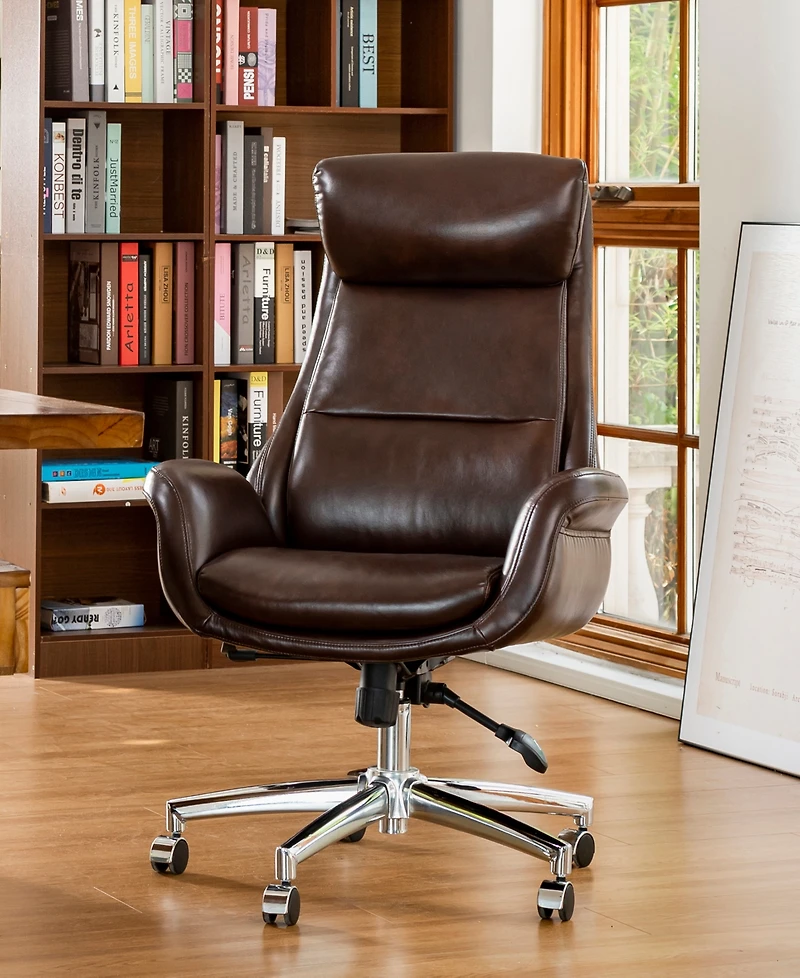 Glitzhome Mid-Century Modern 47.75" Bonded Leather High Back Office Chair
