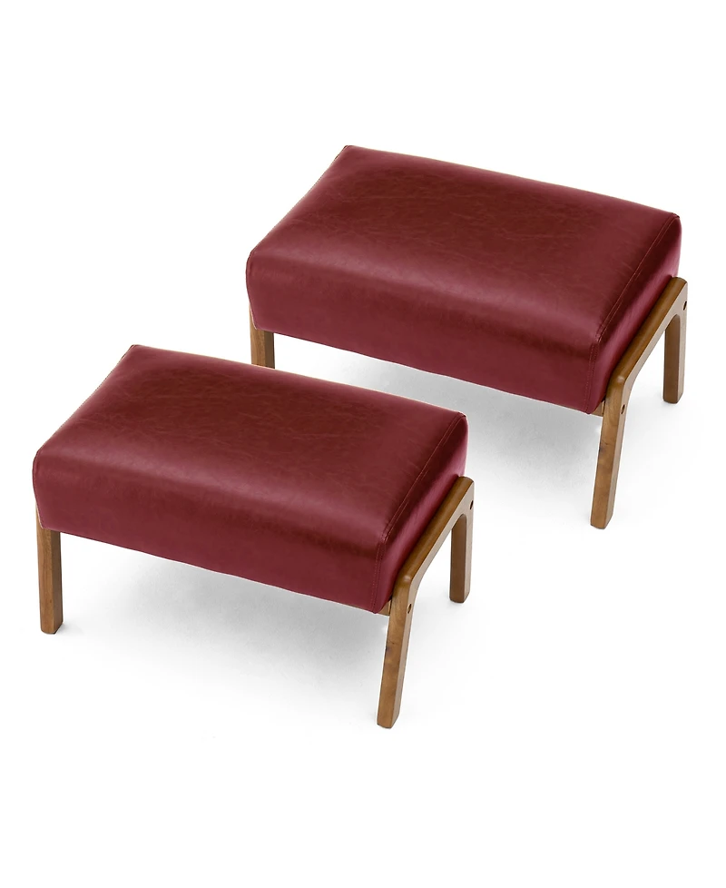Glitzhome Mid-century Modern Leatherette Accent Stool, Set of 2
