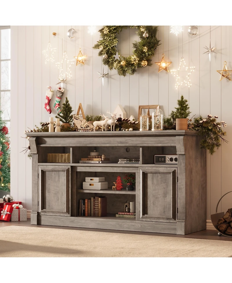 homfan Farmhouse Fireplace Tv Stand, 58 Inch Entertainment Center with 36 Electric Fireplace, 3D Realistic Flame, Media Console for Living Room