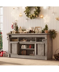 homfan Farmhouse Fireplace Tv Stand, 58 Inch Entertainment Center with 36 Electric Fireplace, 3D Realistic Flame, Media Console for Living Room