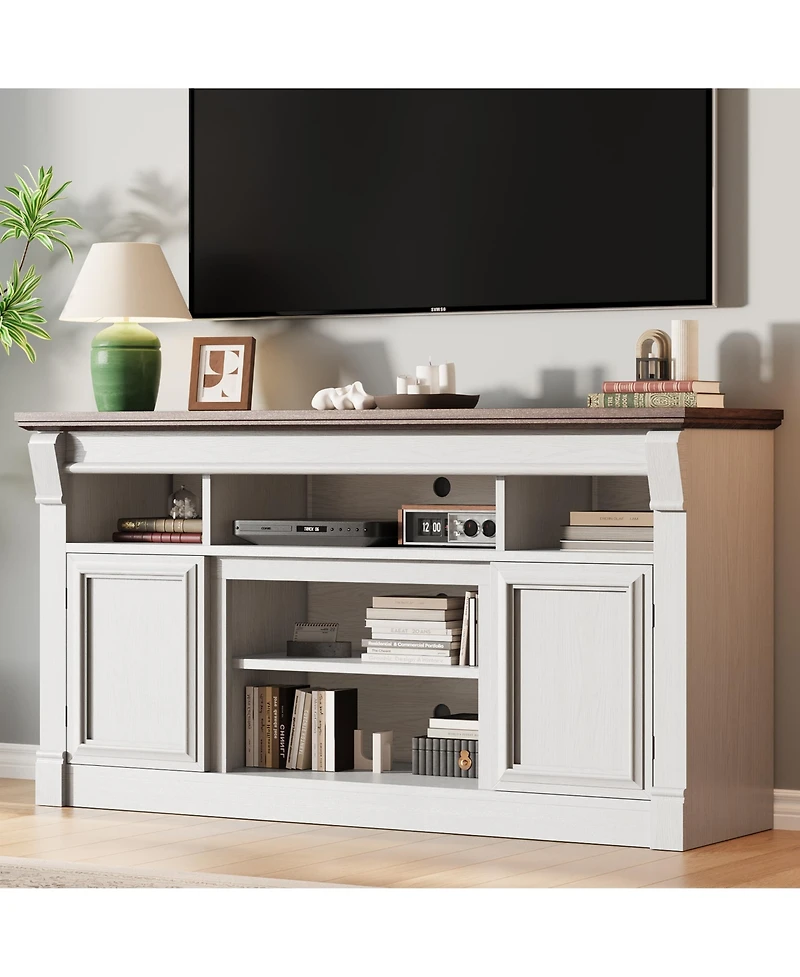 homfan Farmhouse Fireplace Tv Stand, 58 Inch Entertainment Center with 36 Inch Electric Fireplace, 3D Realistic Flame, Media Console for Living Room