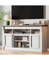 homfan Farmhouse Fireplace Tv Stand, 58 Inch Entertainment Center with 36 Inch Electric Fireplace, 3D Realistic Flame, Media Console for Living Room