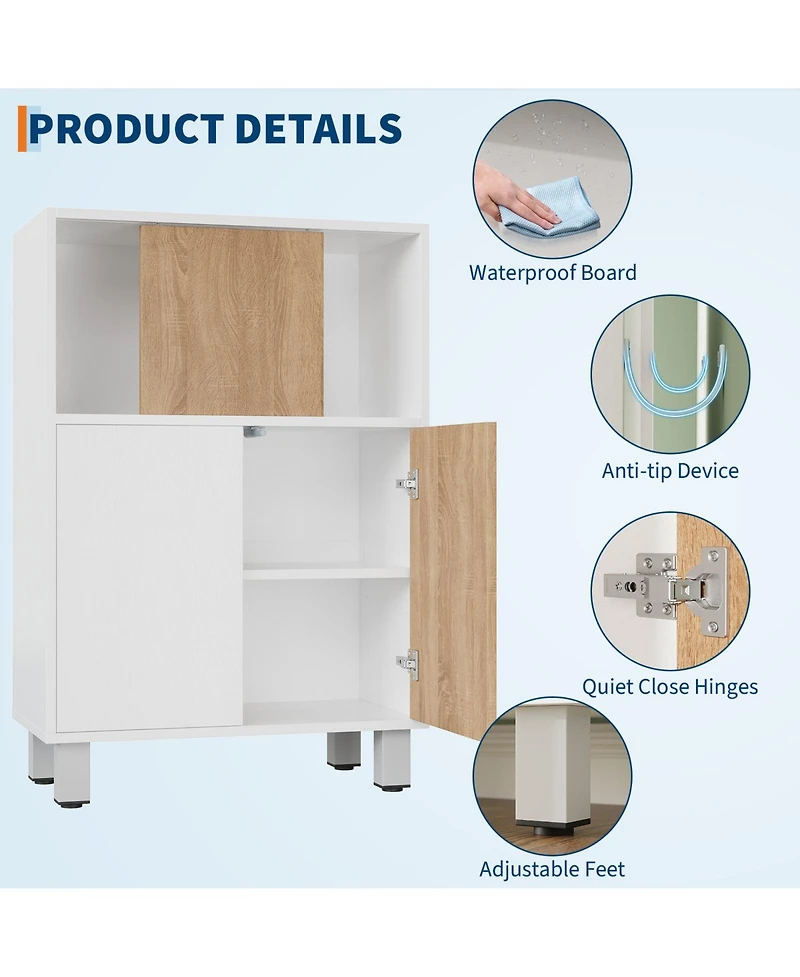 homfan Wooden Freestanding Storage Cabinet with Sliding Doors and Adjustable Shelves, Multi-Use Organizer for Office, Living Room, Kitchen, Bathroom