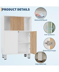 homfan Wooden Freestanding Storage Cabinet with Sliding Doors and Adjustable Shelves, Multi-Use Organizer for Office, Living Room, Kitchen, Bathroom