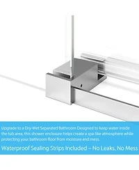 homfan Sliding Shower Door with Stainless Steel Frame 8mm Tempered Glass, Bathroom Enclosure for Tub Shower, Brushed