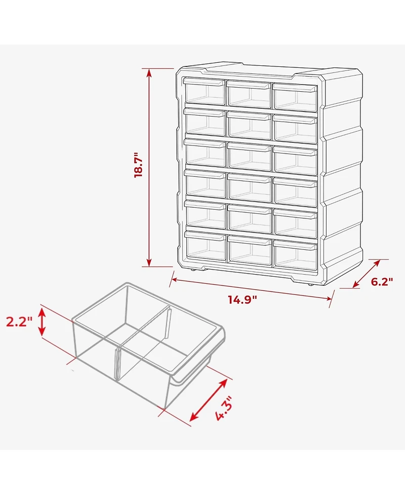 Xdovet Small Parts Organizer 18 Drawers Removable Dividers Wall Mount Desktop Storage Cabinet